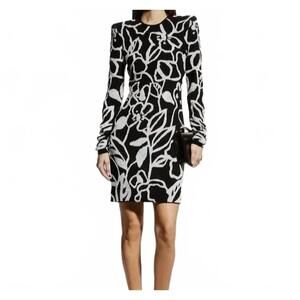 NEW NAEEM KHAN beaded long sleeve evening dress in black, white